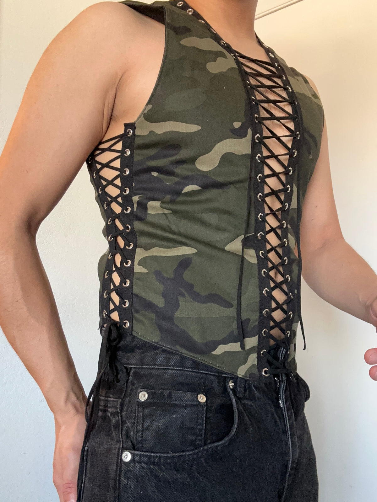 Camo lace-up tank